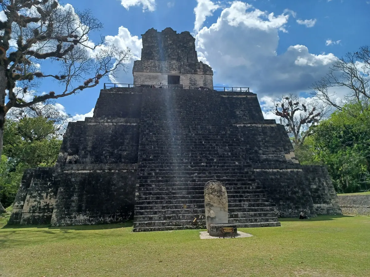 Temple II with its stairway and a stela in front