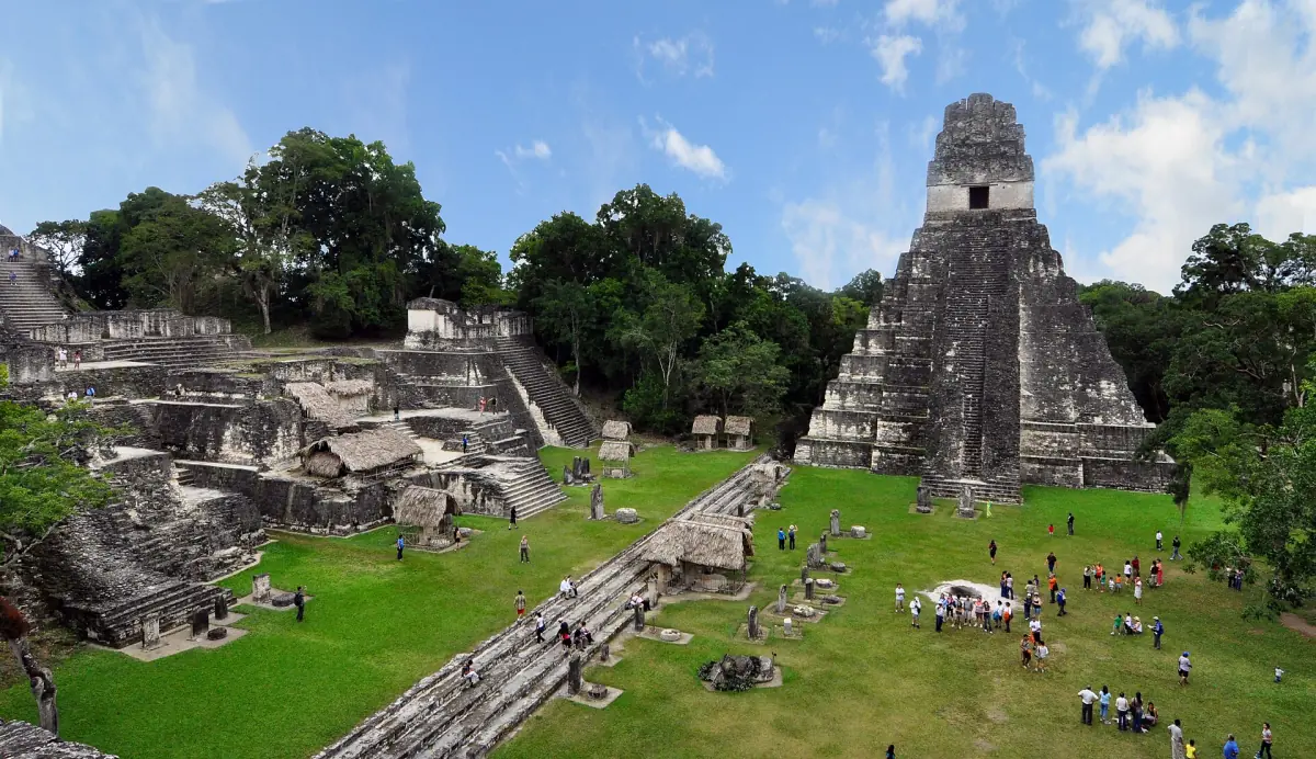 Temple I rising above the Great Plaza of Tikal