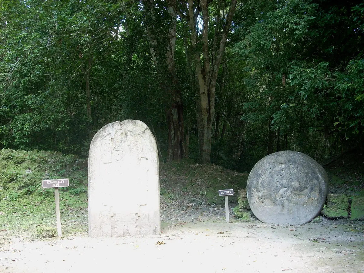 A stela and round altar at Tikal