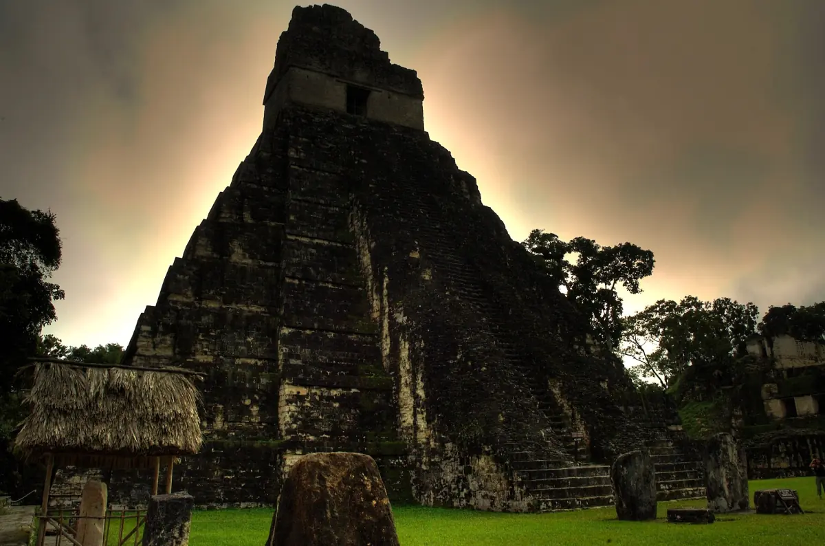 Temple I, the Temple of the Great Jaguar, against an evening sky