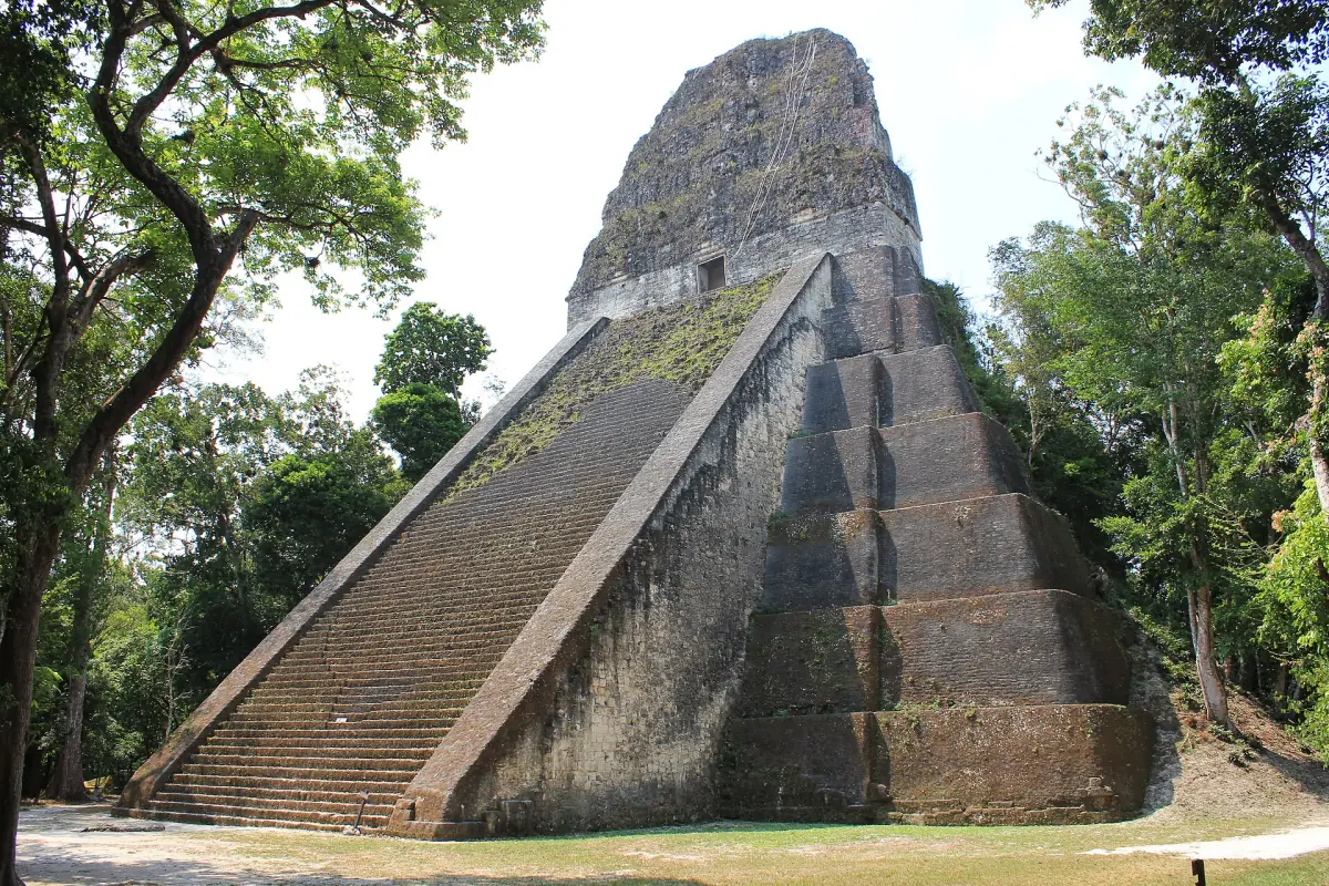 Temple V with its steep wooden stairway